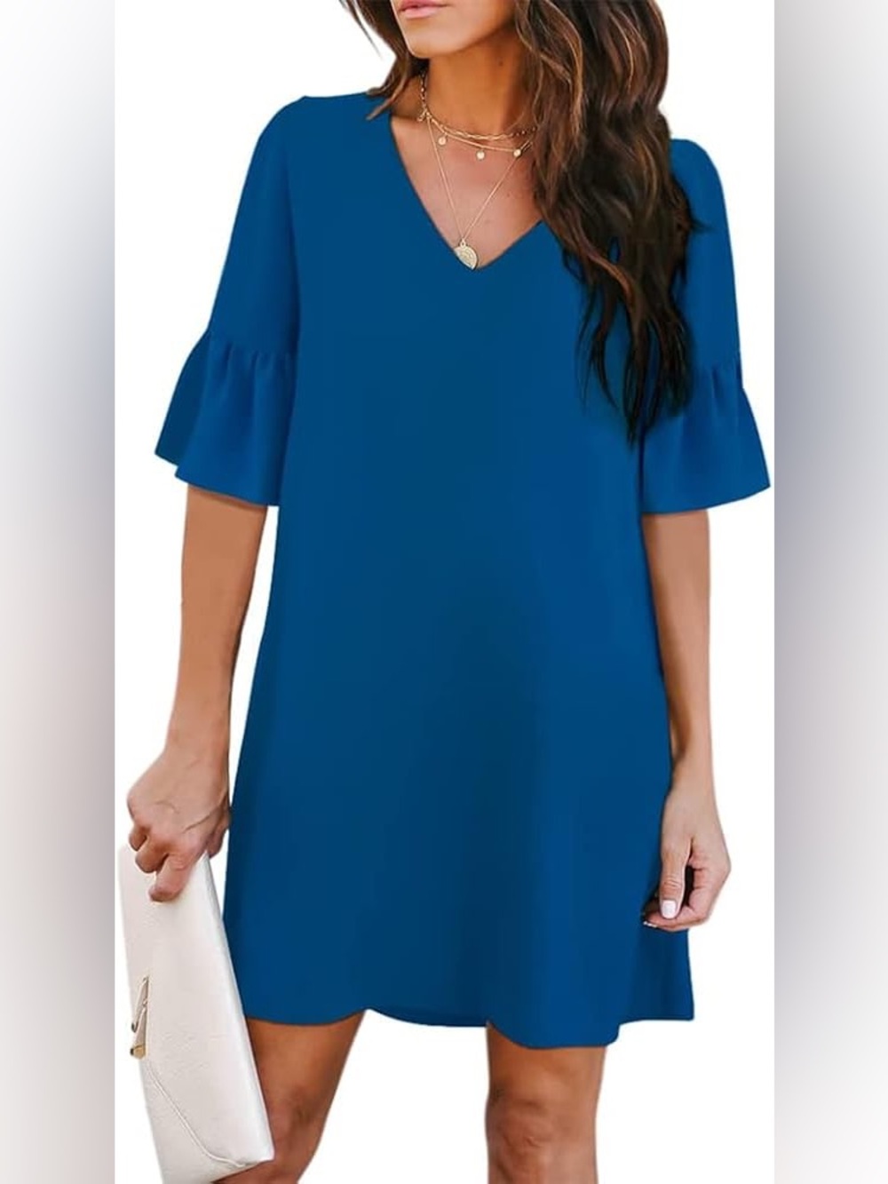 NWT BELONSCI Teal V Neck Bell Sleeve Dress Shift Medium